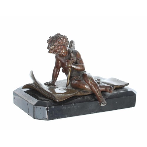 600 - Ernest Justin Ferrand, French (1846-1932) - small bronze figure of an imp/pixie, modelled seated upo... 