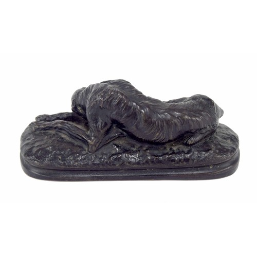 601 - Paul Joseph Raymond Gayrard (1807-1855) - bronze of a sleeping deerhound, inscribed 'Gayrard London ... 