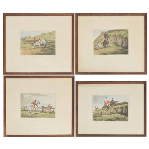 722 - After Henry Alken - four hunting prints titled 'Doing The Down Leap', 'Doing The No How', 'The Down ... 