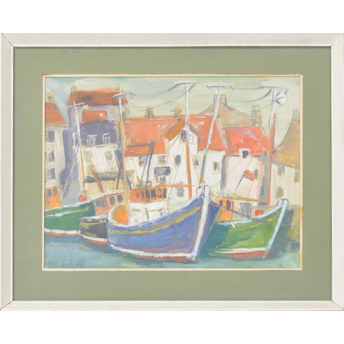 794 - Jennifer Shewan (20th century) - 'Fishing Village, Fife', signed and dated 70 (1970) also inscribed ... 