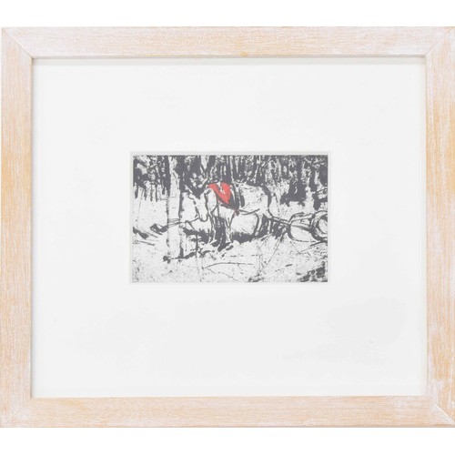 827 - Frances Hatch (20th/21st century) - 'Slash of Red in Quiet Forest', study of a donkey tethered to a ... 