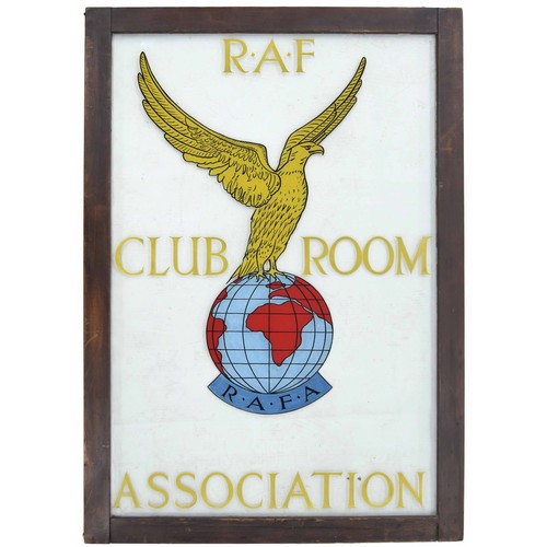 636 - Reverse painted glass RAF Association Club Room hanging sign, 24.5