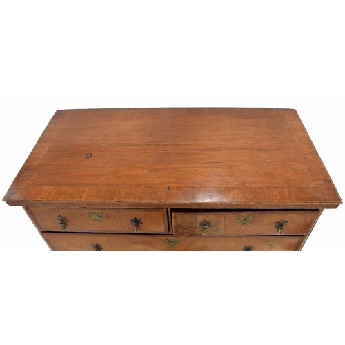 922 - 18th century walnut chest of drawers, the cross banded top over two short and three long graduated d... 