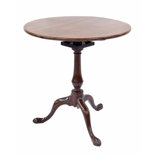 901 - Good 18th century mahogany circular tripod table, the plain tilt-top over a birdcage support, raised... 