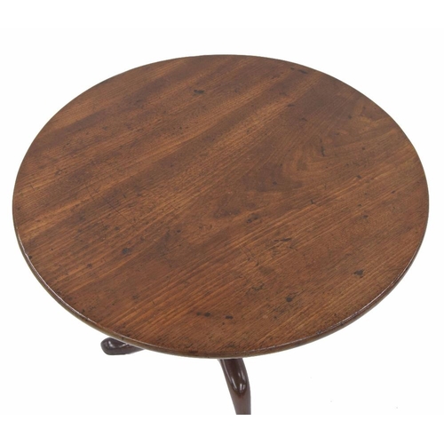 901 - Good 18th century mahogany circular tripod table, the plain tilt-top over a birdcage support, raised... 