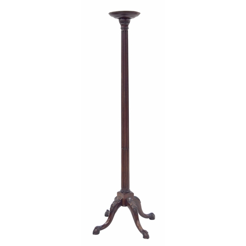 905 - Georgian style mahogany reeded torchere, raised on carved cabriole legs and claw feet, 9