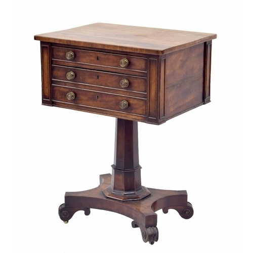 872 - 19th century mahogany work table on stand, with single slim drawer over faux front double deep drawe... 