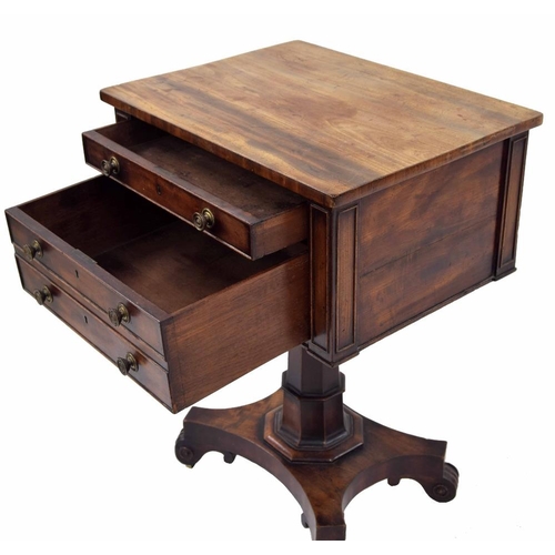 872 - 19th century mahogany work table on stand, with single slim drawer over faux front double deep drawe... 