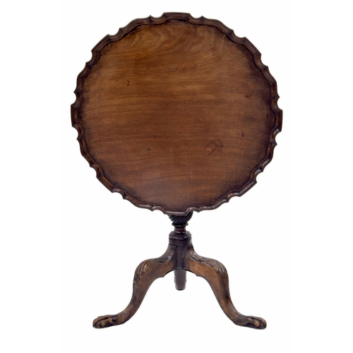 921 - Georgian style mahogany piecrust rim circular tilting tripod table, the moulded top raised on a turn... 