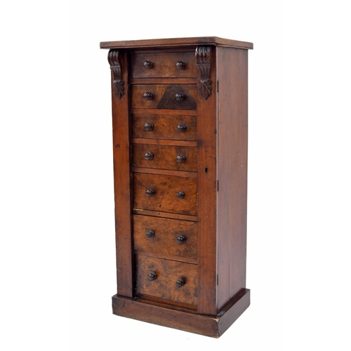 939 - Victorian walnut Wellington chest of drawers, with of seven graduated drawers upon a plinth base, 18... 