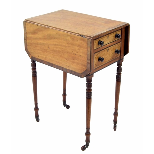 913 - Early 19th century mahogany Pembroke work table, the crossbanded drop flap top over single frieze dr... 