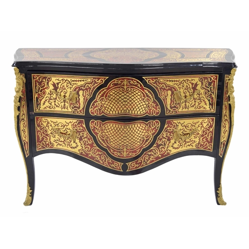 951 - French Louis XV Boulle style large commode chest of drawers, scrolling inlay to the top, sides and d... 