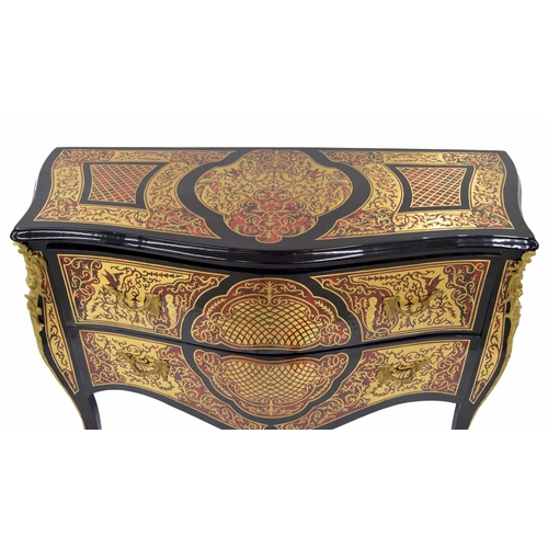 951 - French Louis XV Boulle style large commode chest of drawers, scrolling inlay to the top, sides and d... 