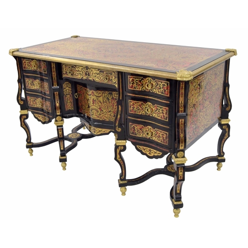 950 - Louis XVI Mazarin Boulle style desk, with scrolling inlaid top, sides and drawer fronts, the metal m... 