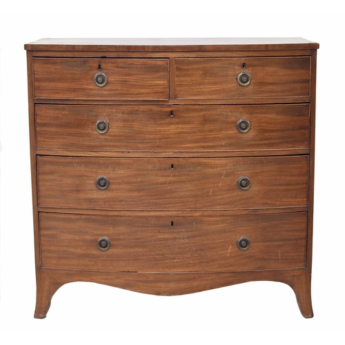 859 - 19th century mahogany bowfront chest of drawers, with two short over three long graduated drawers, 4... 