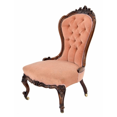 867 - Victorian mahogany framed button spoon back upholstered nursing chair, 23