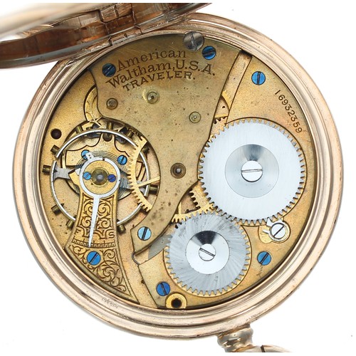 94 - American Waltham 'Traveler' 9ct lever pocket watch, circa 1908, signed movement with compensated bal... 