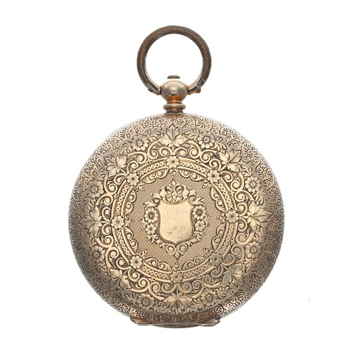 95 - Small 14ct cylinder pocket watch, gilt bar movement signed D.a.1, metal cuvette, gilt engraved Roman... 