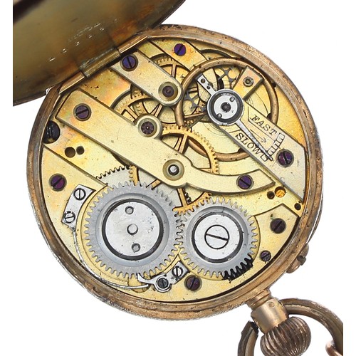 96 - 14ct cylinder engraved fob watch with a 9ct bow brooch, gilt bar movement, metal cuvette, gilt engra... 