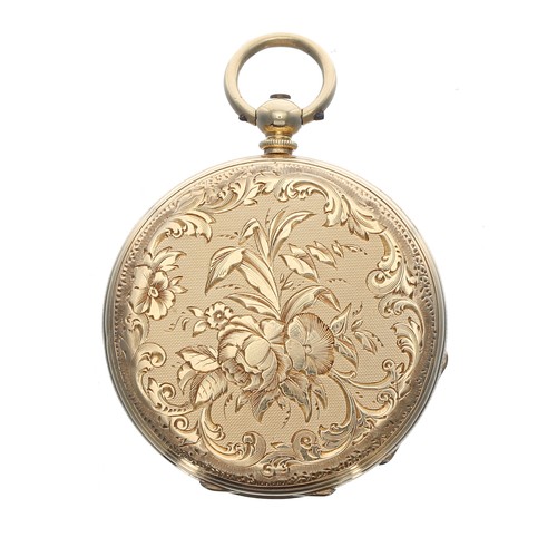 97 - Small Muret 18ct cylinder pocket watch, signed gilt three quarter plate movement with gilt three arm... 