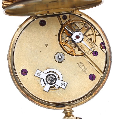 97 - Small Muret 18ct cylinder pocket watch, signed gilt three quarter plate movement with gilt three arm... 