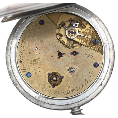 102 - Late Victorian silver centre seconds chronograph pocket watch, Chester 1891, the lever movement sign... 