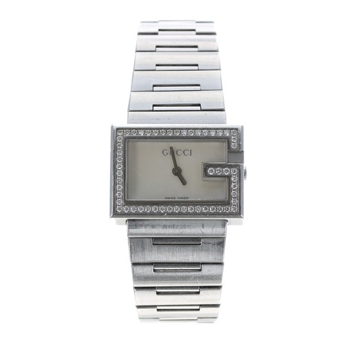 69 - Gucci G-Collection diamond set stainless steel wristwatch, reference no.100L, mother of pearl dial, ... 