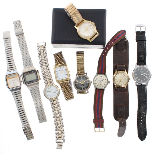 83 - Selection of principally gentleman's wristwatches to include two LCD quartz examples, Miyoko, Raymon... 