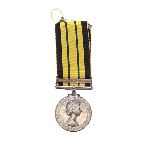 593 - Elizabeth II Africa Service Medal, with Kenya clasp, presented to and named S/306336 SGT. D.J.H. MOS... 