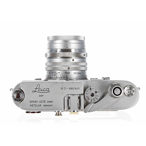 607 - Leica M3 rangefinder camera, serial no. 990 943,  with Summarit f=5cm 1:1.5 lens no. 1528879, with l... 