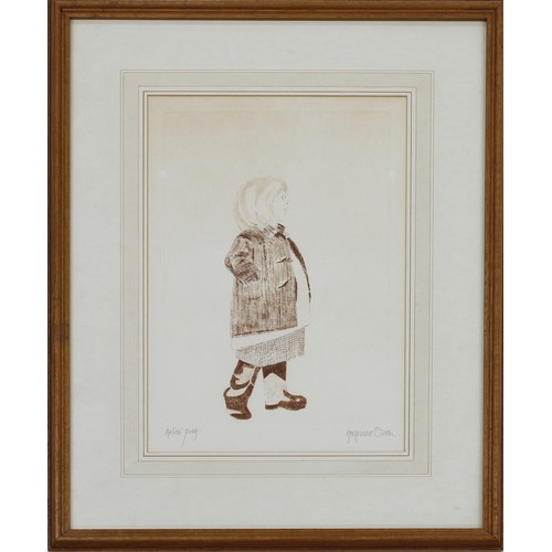 723 - Hermione Owen (20th/21st Century)- 'Georgina' portrait of a girl standing wearing a coat and hands i... 