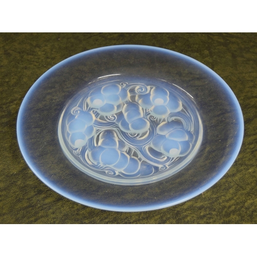 630 - Lalique 'Marienthal' blue opalescent relief moulded glass plate, moulded stencil mark R Lalique, ins... 