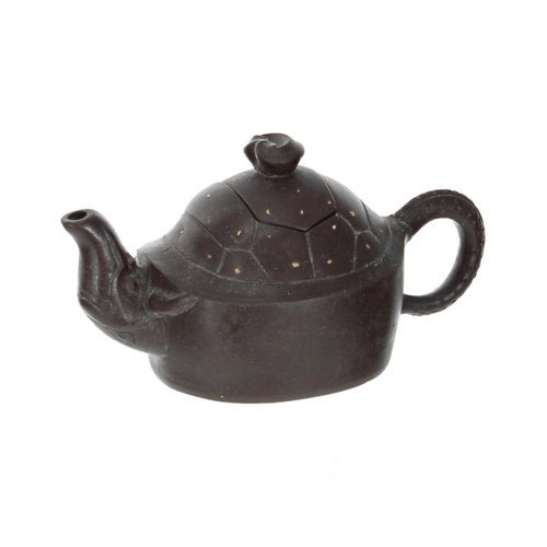 702 - Chinese Yixing clay teapot, modelled as a tortoise shell, the spout with the face, impressed charact... 