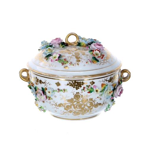 652 - Continental porcelain floral encrusted pot with cover, 6.25