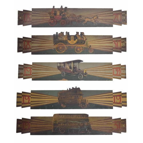 635 - Five Interesting wooden British Public Transport/postal transport exhibition boards, polychrome deco... 