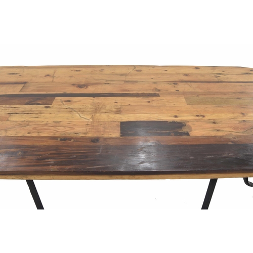 911 - Good decorative reclaimed style table, the oval reclaimed plank top on cast industrial style ratchet... 