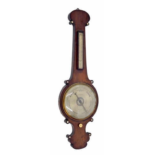 590 - 19th century rosewood banjo barometer/thermometer, signed Woodmansey Doncaster, 40