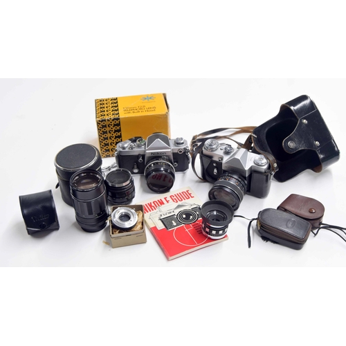 608 - Nikon F2 camera with instruction guide, together with a Zenit-B camera in carry case, and selec... 