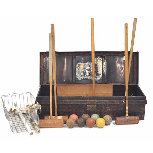 581 - Selection of croquet equipment to include five mallets (one stamped Jaques London), seven wooden bal... 