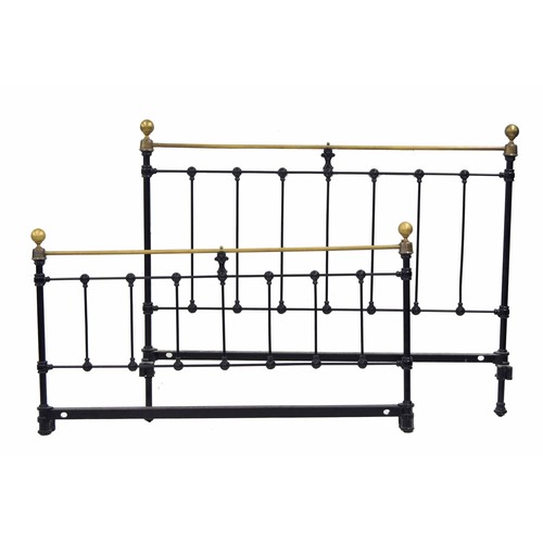 895 - Victorian brass and iron double bed frame with brass ball finials, with side irons and two piece bas... 