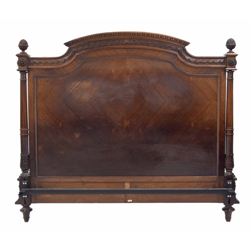 893 - French rosewood bed frame, the veneered head and foot board with carved harebell borders and acorn f... 