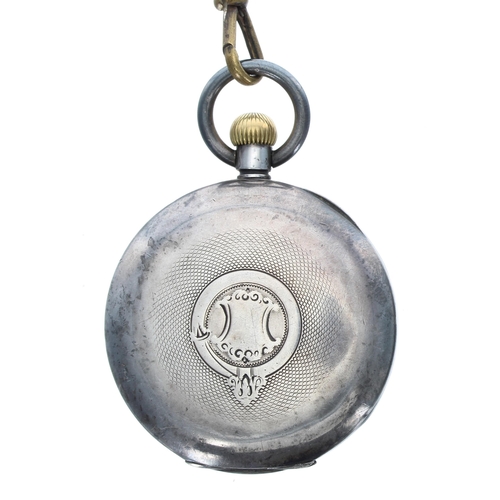 106 - Omega silver cased lever pocket watch, Roman numeral dial, in an engine turned case, case no. 135097... 