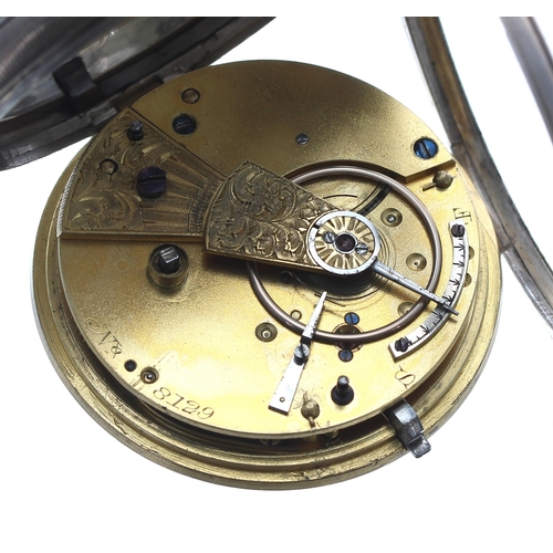 100B - Victorian silver fusee lever pocket watch, Chester 1872, unsigned movement, no. 8129, with engraved ... 