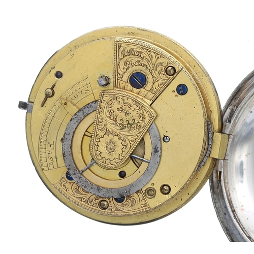 299 - William IV silver verge hunter pocket watch, London 1831, unsigned fusee movement with engraved bala... 