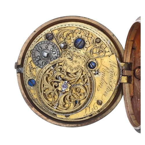 298 - English 18th century gilt metal verge pair cased pocket watch, the fusee movement signed Marm'd (Mar... 