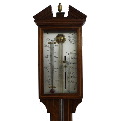 1006 - Comitti of Holborn contemporary stick barometer, the silvered scale also fitted with a thermometer o... 