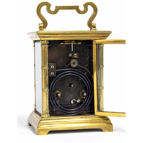 1208 - French carriage clock striking on a gong, the dial with Arabic numerals enclosing painted flowe... 