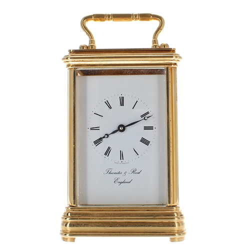 1210 - Contemporary Thwaites & Reed carriage clock timepiece, within a gorge style brass case, 6.25