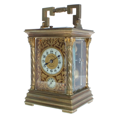 1215 - Small repeater carriage clock with alarm and striking on a gong, the 1.5