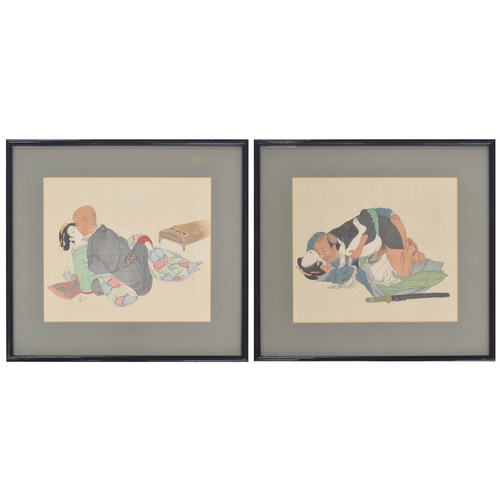 758 - Japanese School - two similar erotic watercolour paintings on silk, 11